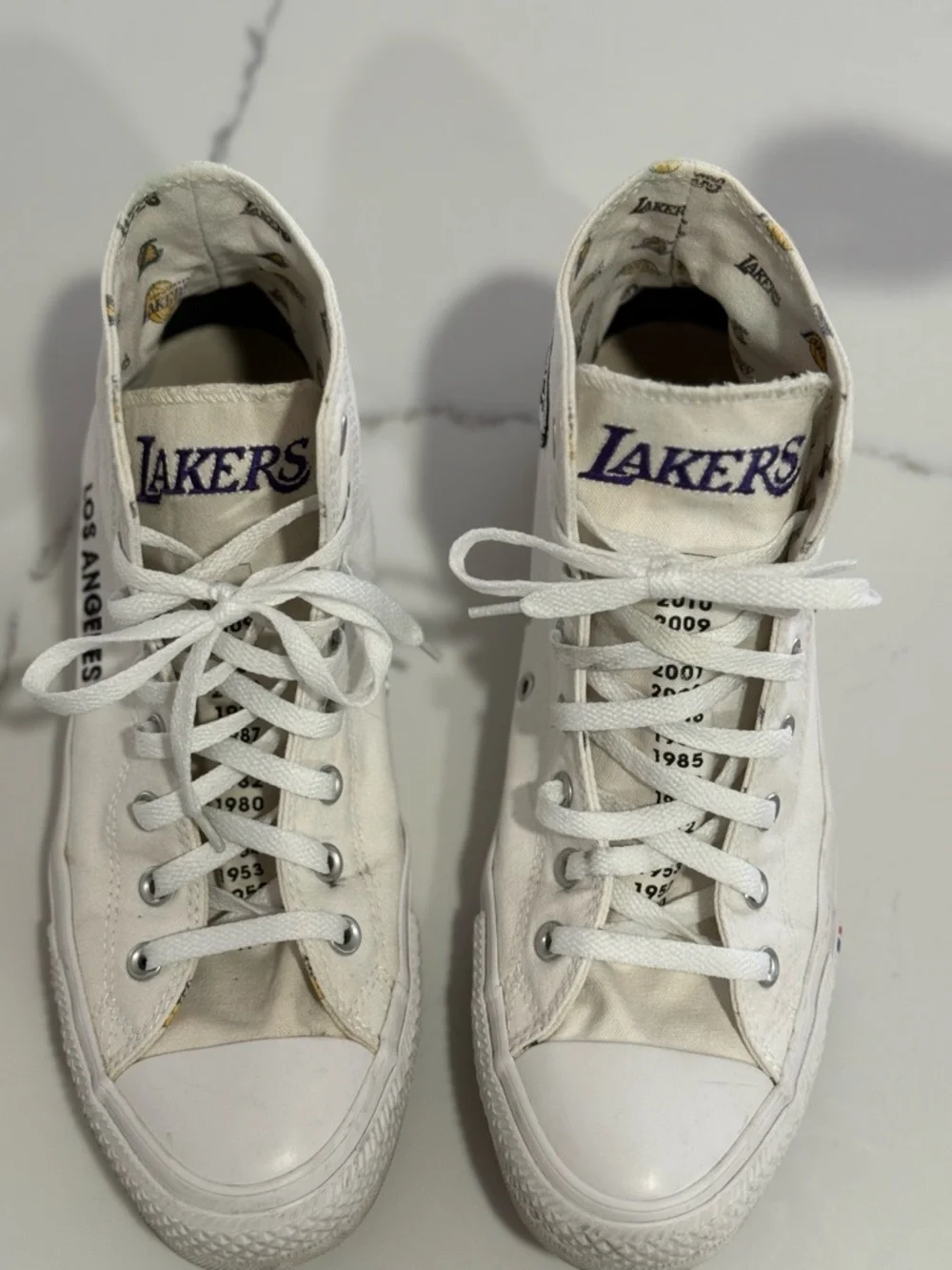 Lakers Converse White & Purple Men’s High-Top Sneakers - Picture 12 of 15